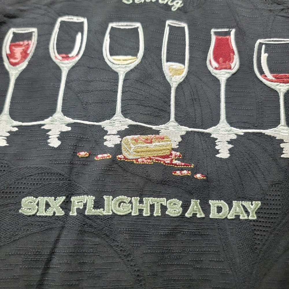 Tommy Bahama Men XXL Black Silk Jacquard Six Flights A Day Wine Embroidery Shirt - Picture 6 of 14